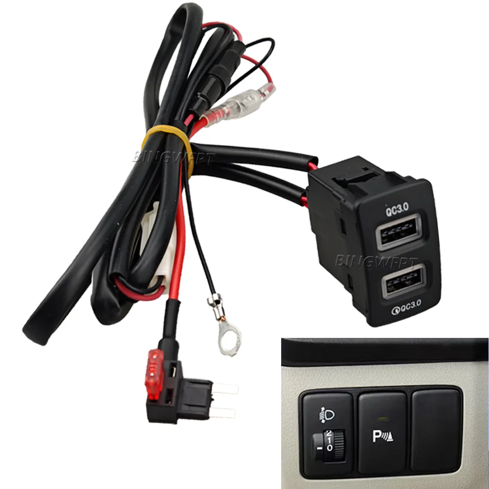 For Honda City 08-14 CR-V 07-16 For Odyssey 05-14 Car Charger QC3.0 USB Interface Socket Fast Charging Adapter Button