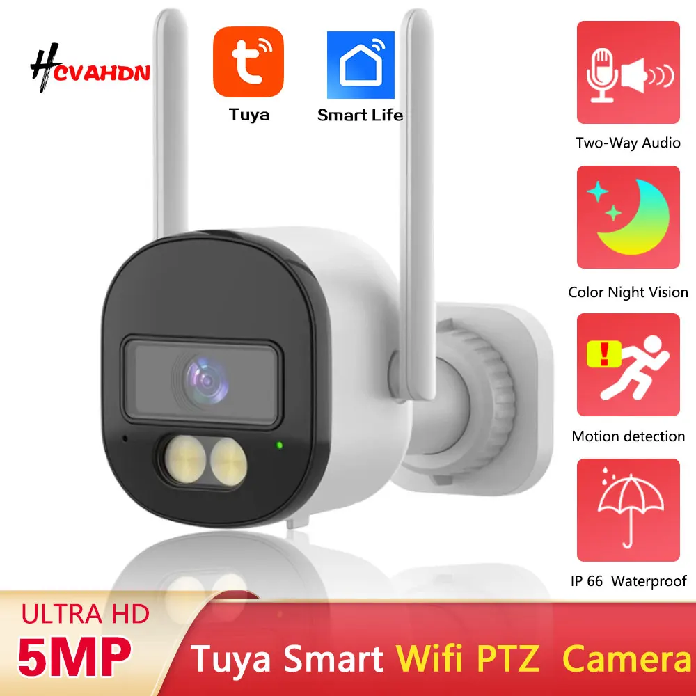 Tuya 5MP Wifi IP Bullet Camera Outdoor Waterproof Full Color Night Vision Smart Life Wireless CCTV Security Surveillance Cameras