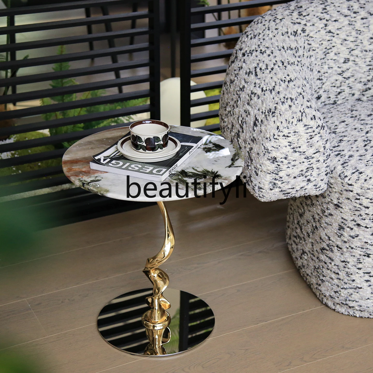 yj58 Luxury stone edge few designer natural marble small round table vine edge few