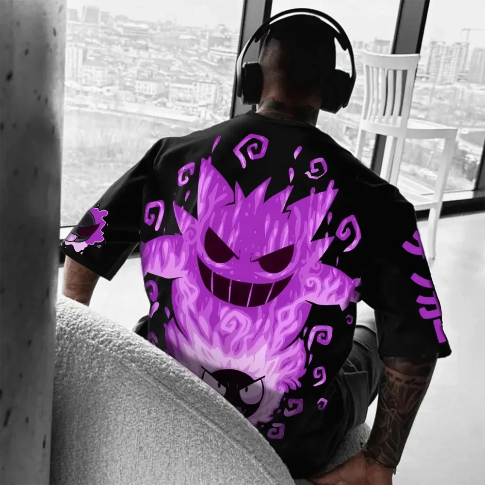 2025 été Poksammon marque d'animation 100% coton Gengar imprimé T-shirt pour hommes et enfants Harajuku décontracté à manches courtes Y2k