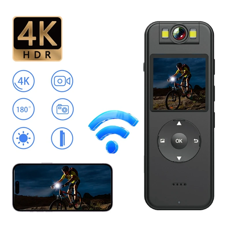 4K Mini Wifi Camera Set Met Ips Scherm, Draagbare Pocket Bodycam Camcorder Met 64G Menmry Kaart