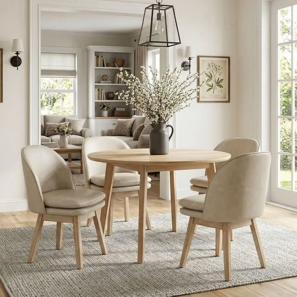 

4-Piece Swivel Dining Chairs Set - 19 Inch Chairs with Backrests, Wooden Legs, PU Leather Upholstered, Suitable for Kitchen Dini