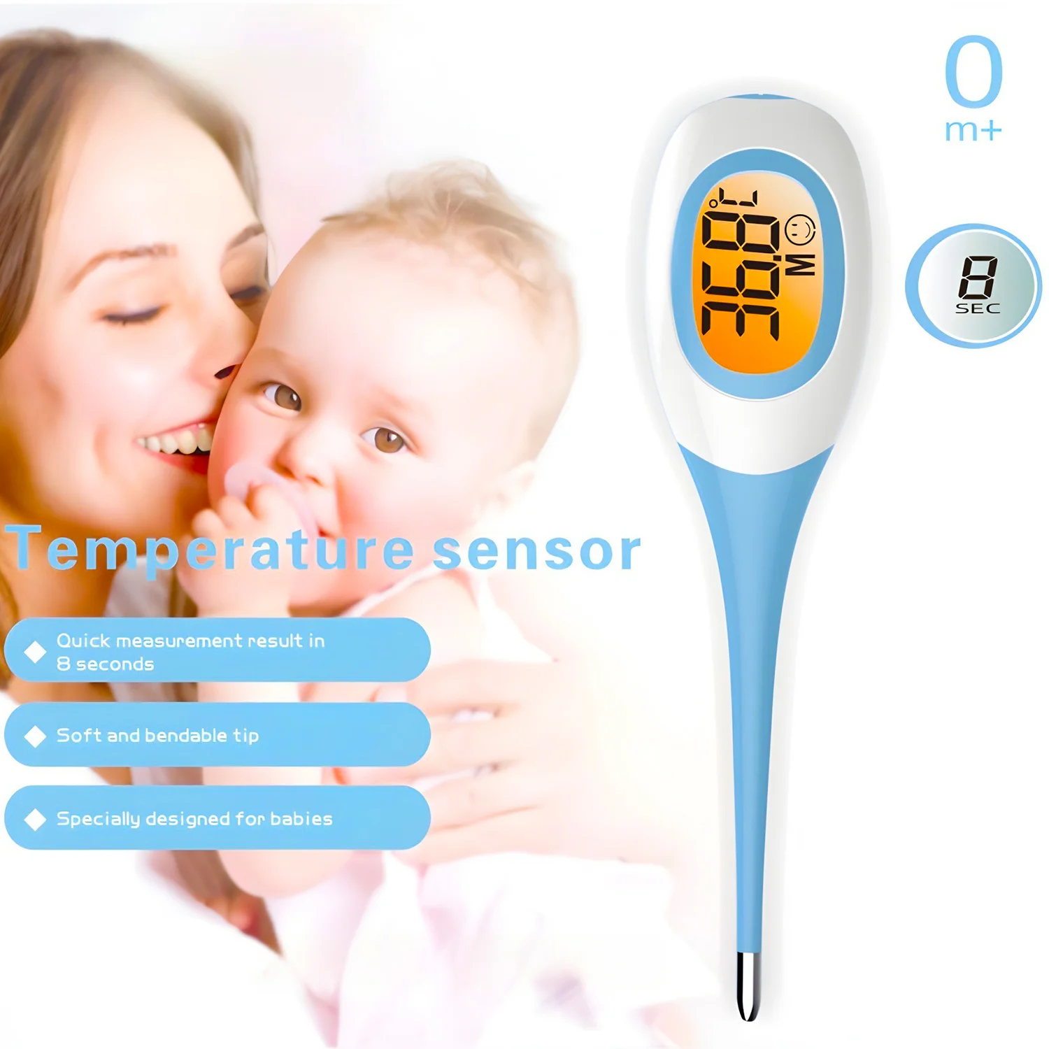 

Electronic Digital Thermometer – Soft Tip for Baby & Adult,Pet, Oral Armpit Forehead Use, Home First Aid Fever Measurement