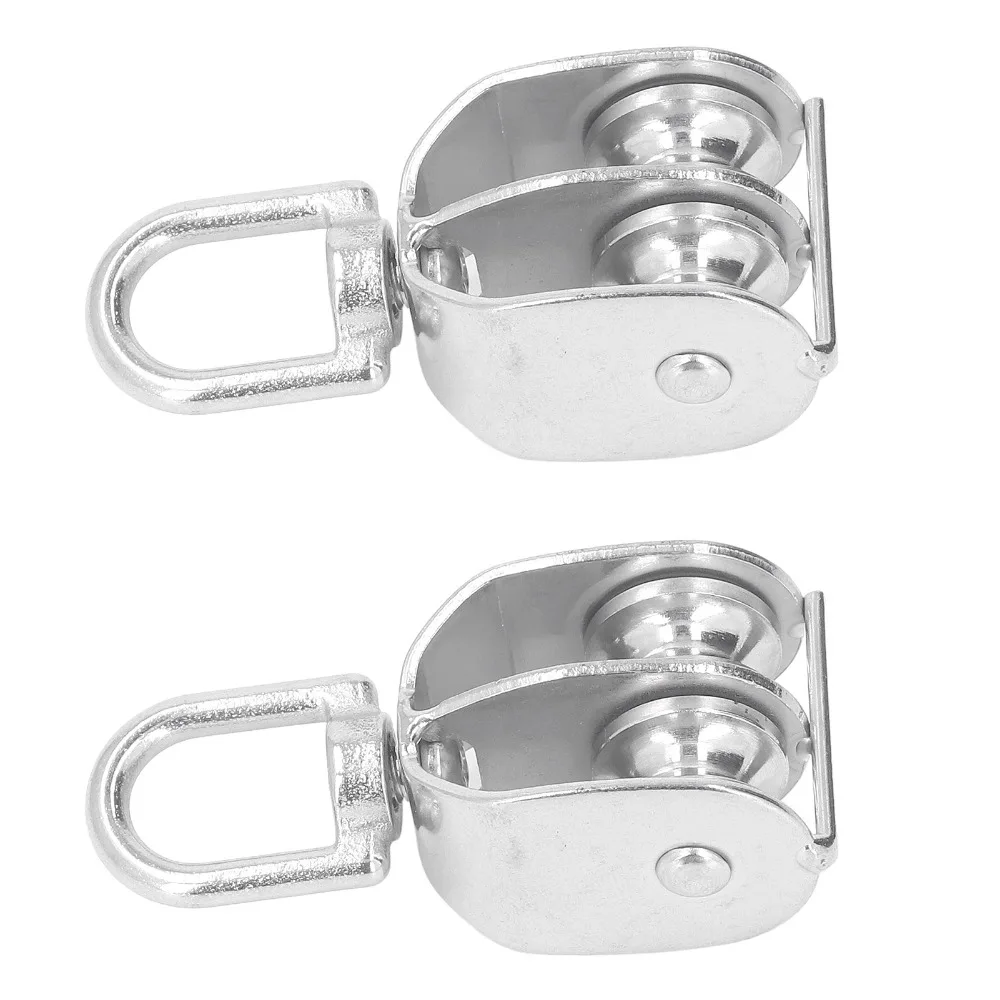 2pcs Durable M20 Double Pulley Block U Type 304 Stainless Steel Roller Pulley Wheel Fixed Pulley Swivel Pulley Block Wire Towing