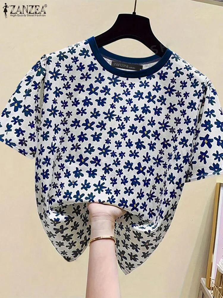 2025 แฟชั่นพิมพ์เสื้อ ZANZEA ฤดูร้อนดอกไม้เสื้อผู้หญิงแขนสั้นวันหยุดเสื้อลําลอง O คอ Baggy ทํางาน Blusas Chemise