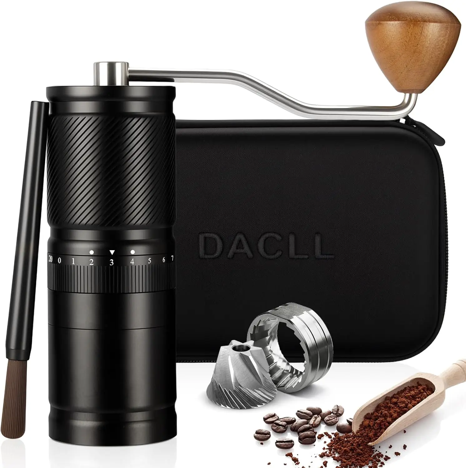

Manual Coffee Grinder with Adjustable Settings, 30g Capacity, Stainless Steel Burr - Black