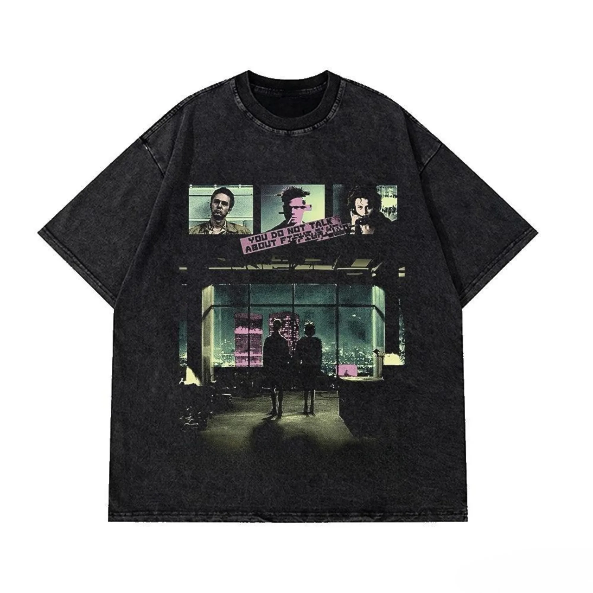 Washed Cotton T-shirt Street Clothing Retro Pattern Resident Movie F-fight C-club Classic Anime Unisex T-shirt Men Gym Top