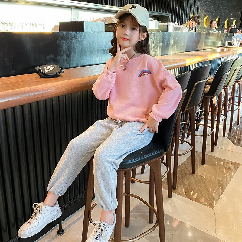 

Girls Suit Sweatshirts +Pants Cotton 2Pcs/Sets 2022 Luxury Design Spring Autumn Thicken Sport Tracksuits Teenagers Kid Baby Chil