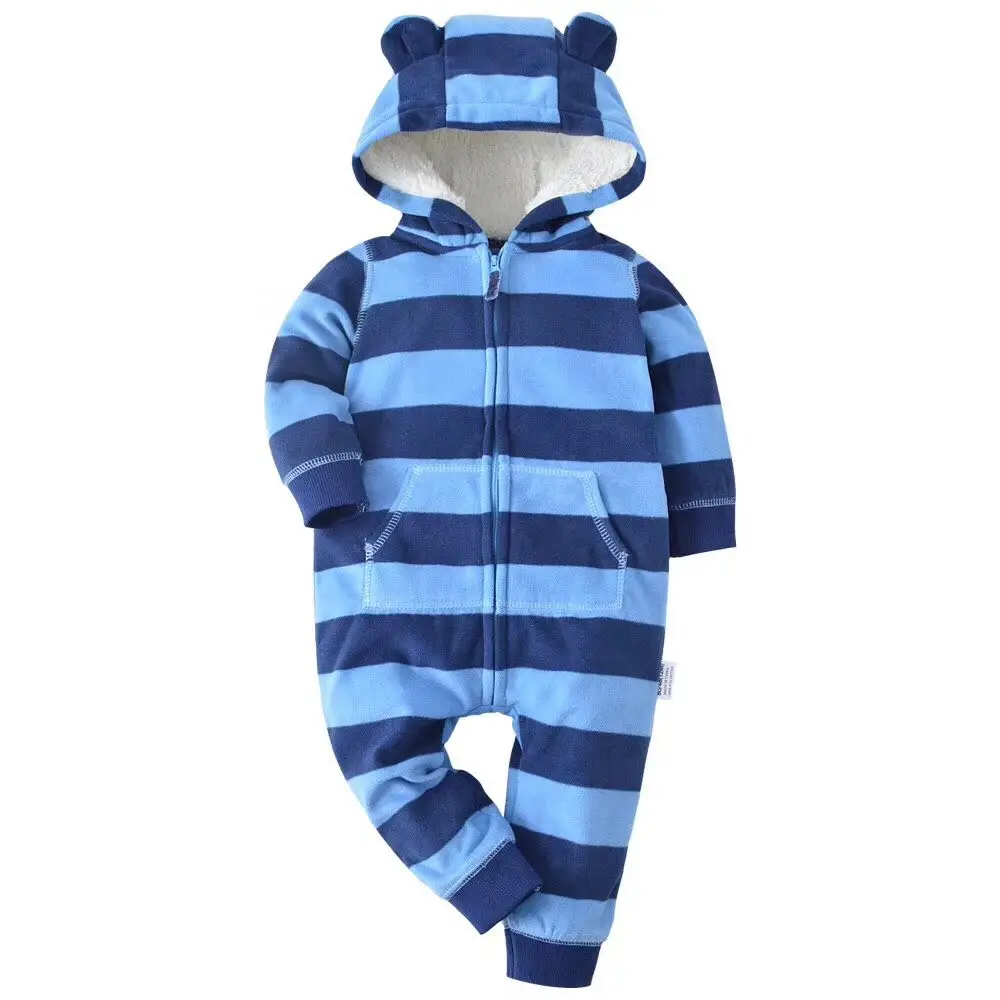 Footed Hooded Warm Baby Rompers 2024 Fall Winter Cute Animal Micro Polar Fleece Babe Pajamas Infant Sleepwear 12-24M