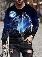 Animal Print Men's Long Sleeve T-shirt Spring And Autumn Men's Daily Casual Top 3D Wolf Print Men's Fashion Long Sleeve T-shirt