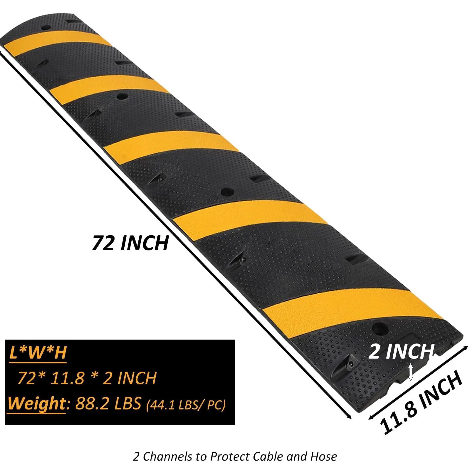 6 Ft Rubber Speed Bump, 2 Pack 2 Channel Modular Heavy Duty Speed Bumps Humps 25000 lbs Load Capacity, Cable Protector Ramp for Asphalt Concrete Gravel Driveway Road | 25000 lbs Load Capacity Cable Protector Ramp for Asphalt Concrete Gravel Driveway Road