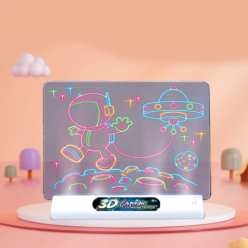 3D Magic Drawing Pad LED Light Colorful Space Ocean Dinosaur Painting Board Kids Educational Toys Grow Playmates Creative Gift