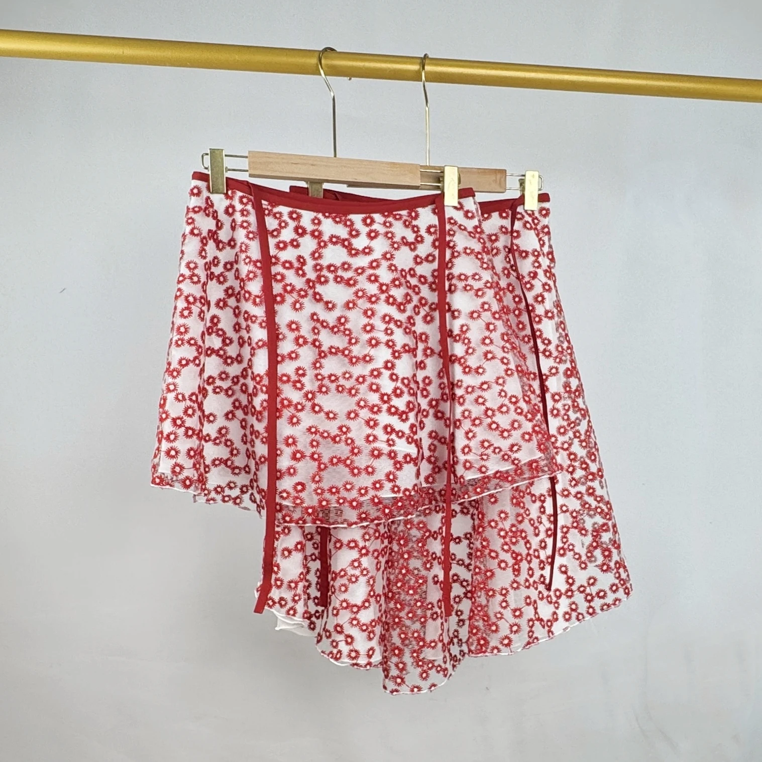 customized women's adult ballet dress costume double-layer daisy embroidery one-piece lace up dance training performance skirt