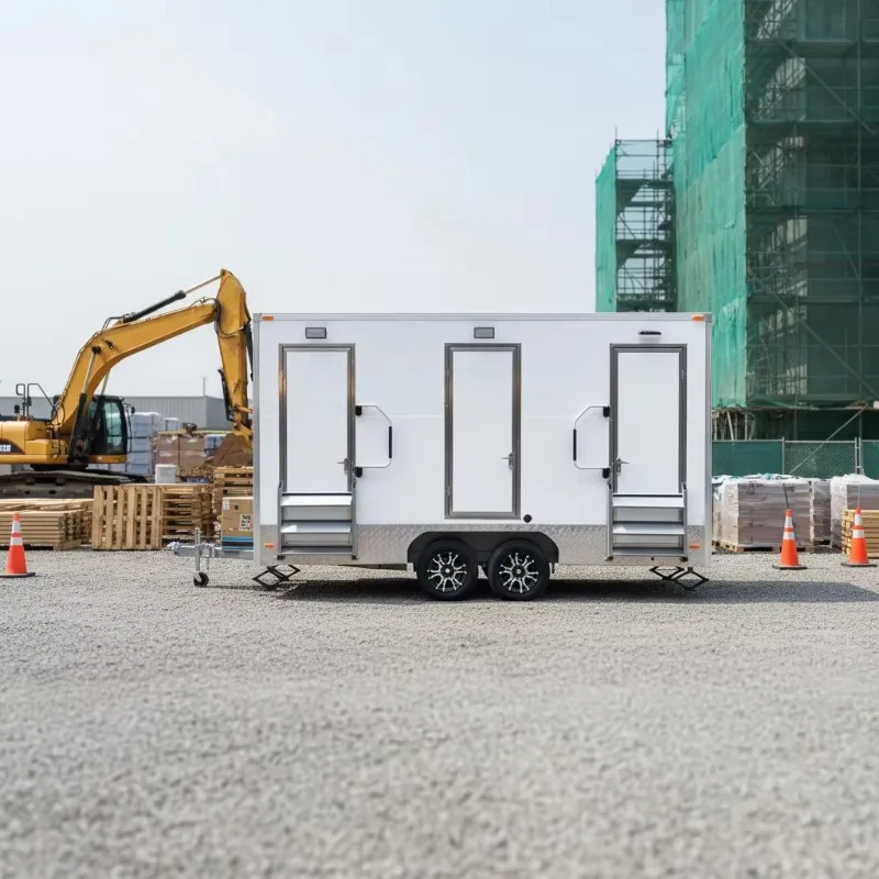 Customized Outdoor Portable Toilet Shower Room Trailer Braking System 1 Year Warranty Made Sandwich Panel Portable Toilet