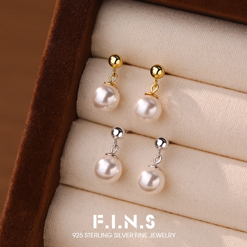 

F.I.N.S French Style Vintage S925 Sterling Silver Pearl Stud Earrings for Women Minimalist Elegant Pierced Ear Fine Jewellery