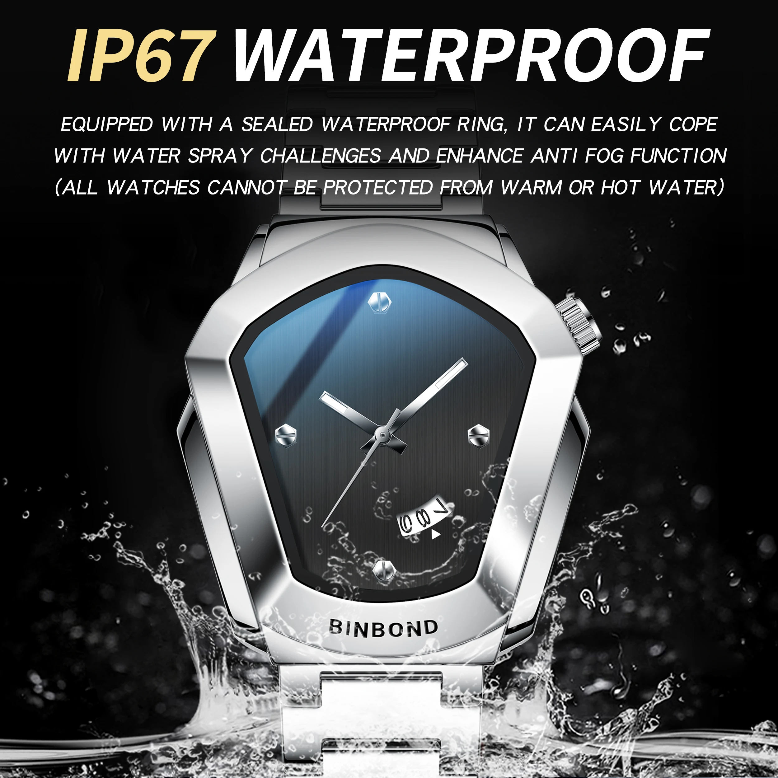 BINBOND أزياء الرجال ووتش ساعة كبيرة نمط دراجة نارية مفهوم الأعمال نمط للماء ووتش ووتش 2025 جديد