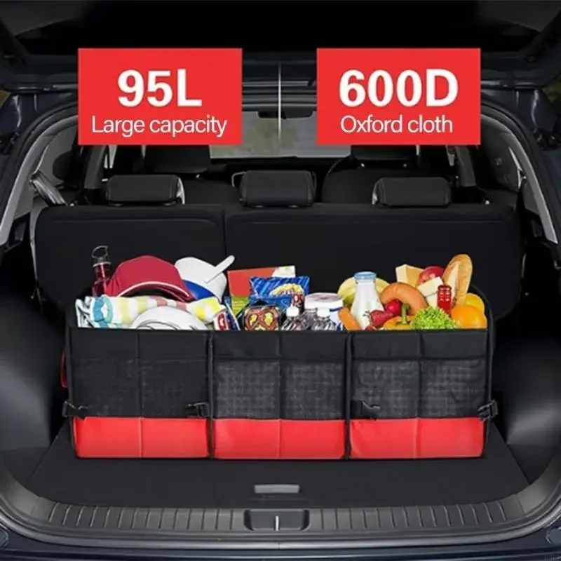 

Car Storage Box Multiple Compartment Car Trunk Cargo Storage Tool SUV Cargo Storage Container with Mesh Pocket D7YA
