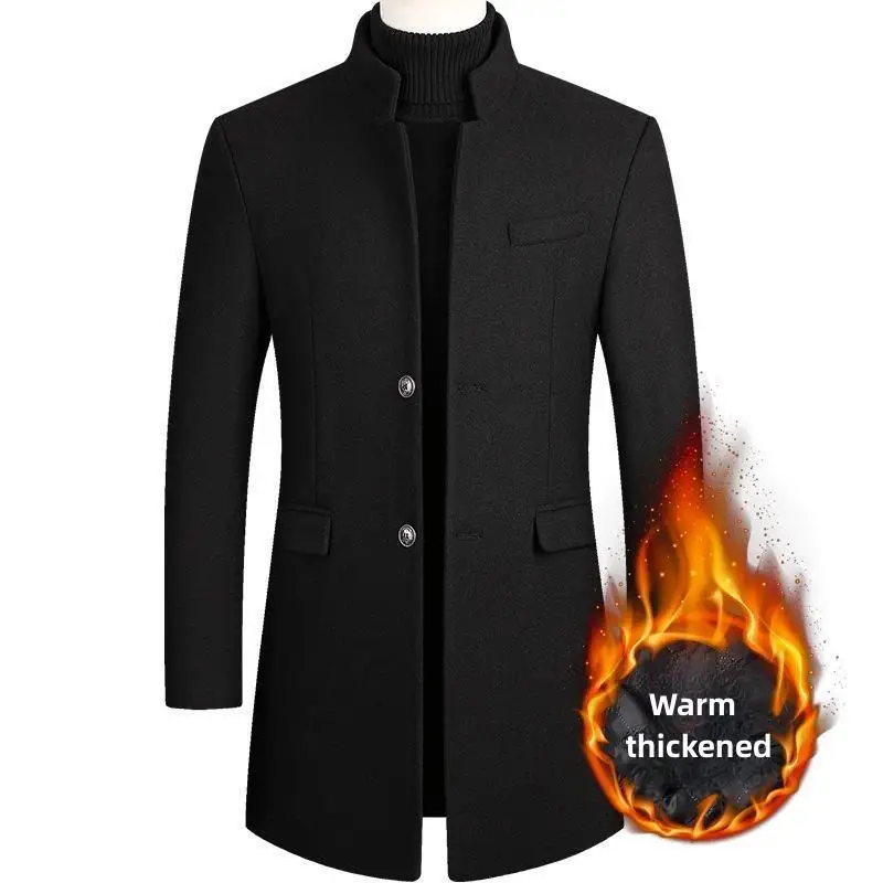 New Winter Fashion Men Warm Long Business Casual Slim Fit Long Sleeve Cardigans Blends Coat Jacket Suit Solid Men\'s Woolen Coats