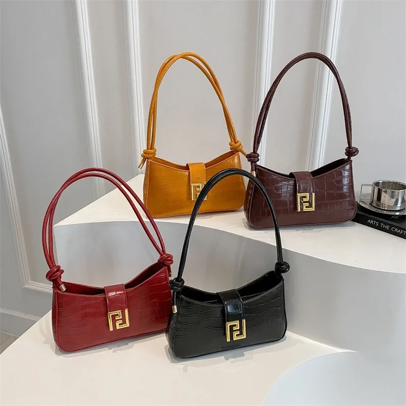 2025 Nova bolsa de ombro feminina |   Bolsa nas axilas com padrão de pedra para mulheres, nova bolsa de ombro simples de verão 2025, material pu de alta qualidade