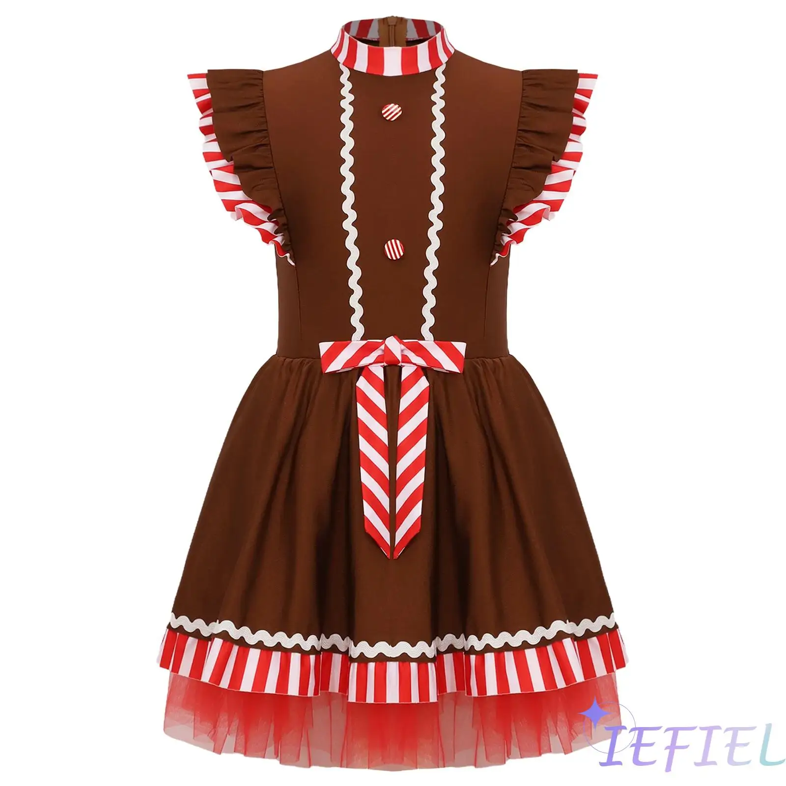 

Girls Christmas Dress Gingerbread Man Costume Fairy Tale Cosplay Costume Stripe Tutu Ballet Dancewar Xmas Carnival Ball Gown