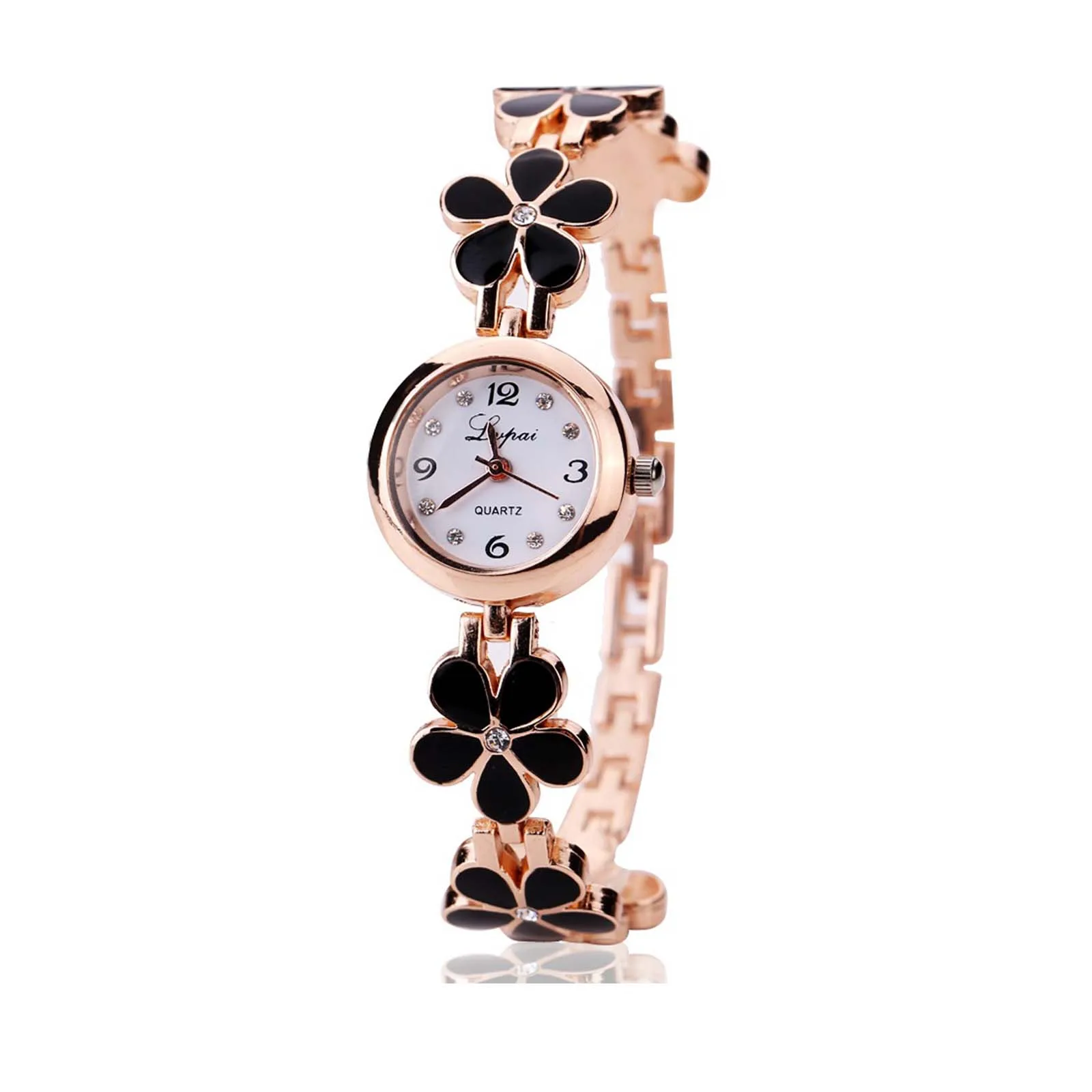 1PC Women\'s Fashionable Watch Flower Exquisite Little Daisy Watch Student Bracelet Quartz Watch Black