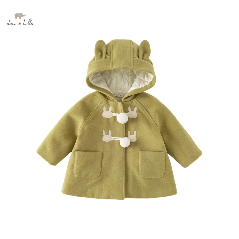 Dave Bella Children Girl's Woollen Coat 2023 Winter New Fashion Casual Coat Tops Outerwear Outdoor Party Warm Noble DB4237468 image 2