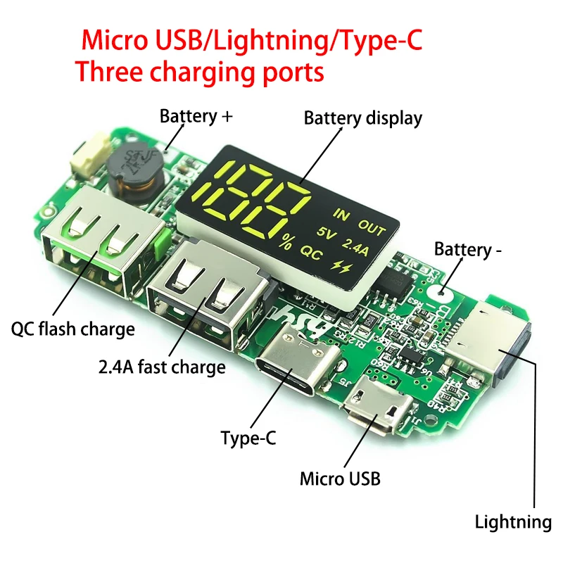 LED Dual USB 5V 2.1a Micro/Typ-C USB Mobile Power Bank 2,4 Lade modul Lithium-Batterie ladegerät Platine Stromkreis schutz – Detail 1