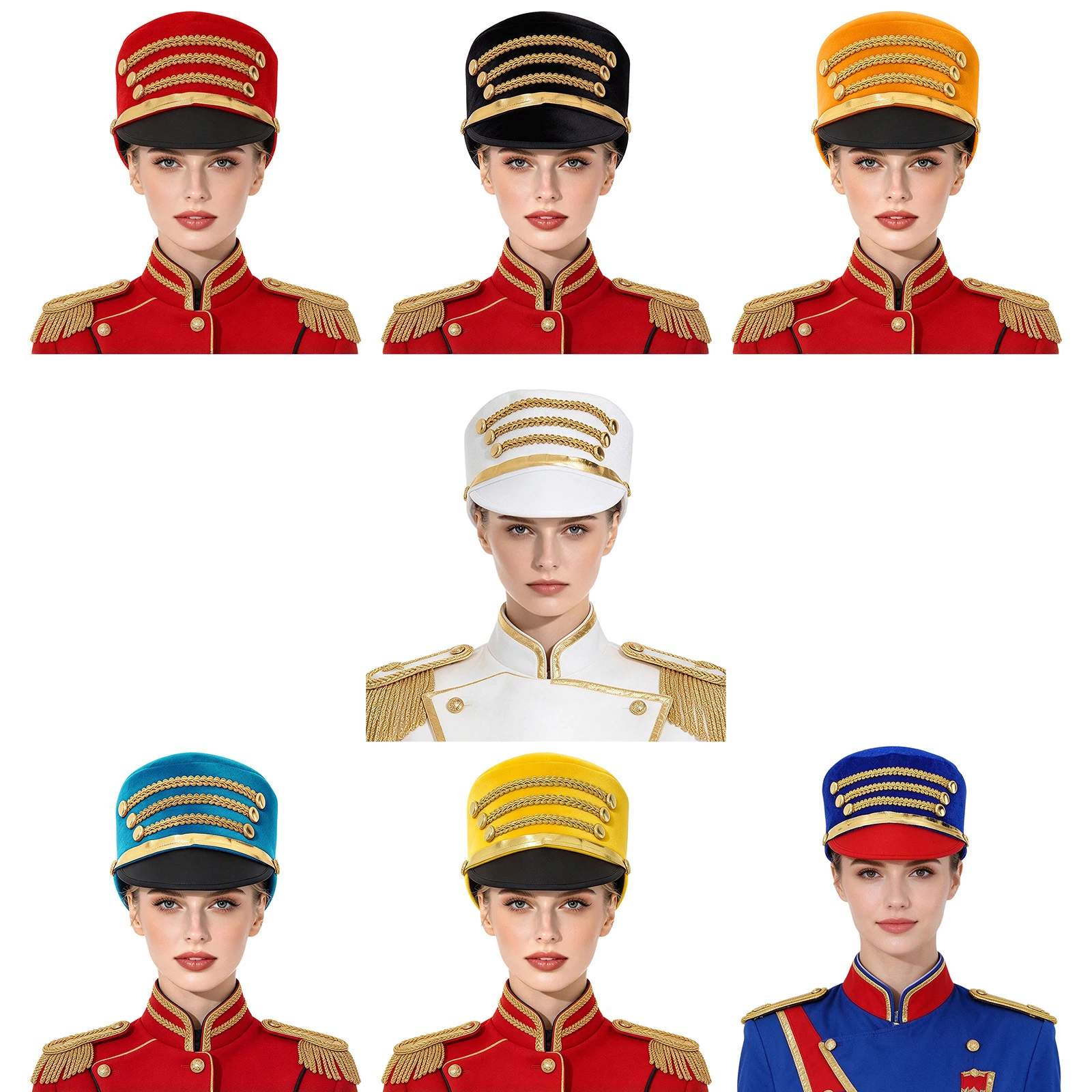 Adults Majorette Hat Gold Braids Metallic Trim Velvet Cap Costume Accessory Prop for Halloween Cosplay Themed Party 2
