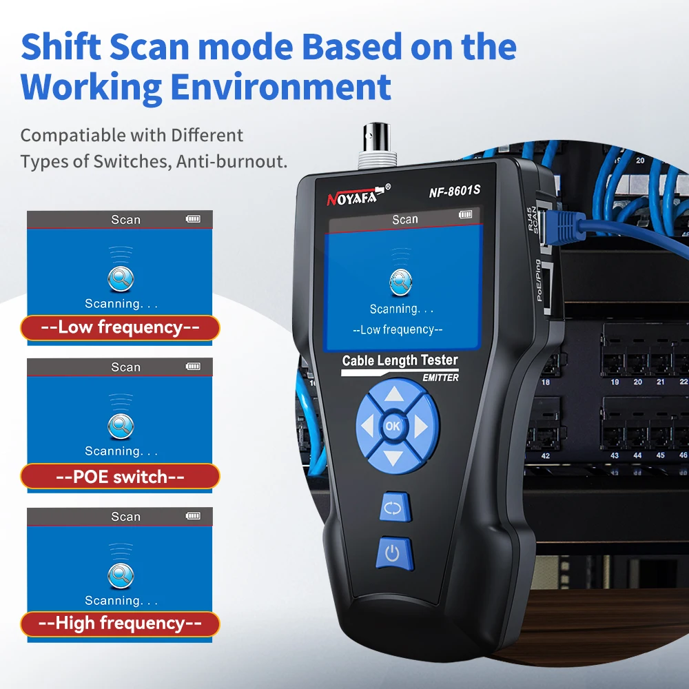 NOYAFA NF-8601S Netwerkkabeltester Multifunctionele TDR-lengte met PoE/PING/Poortspanning Wiremap Tracker Diagnosetool Detector