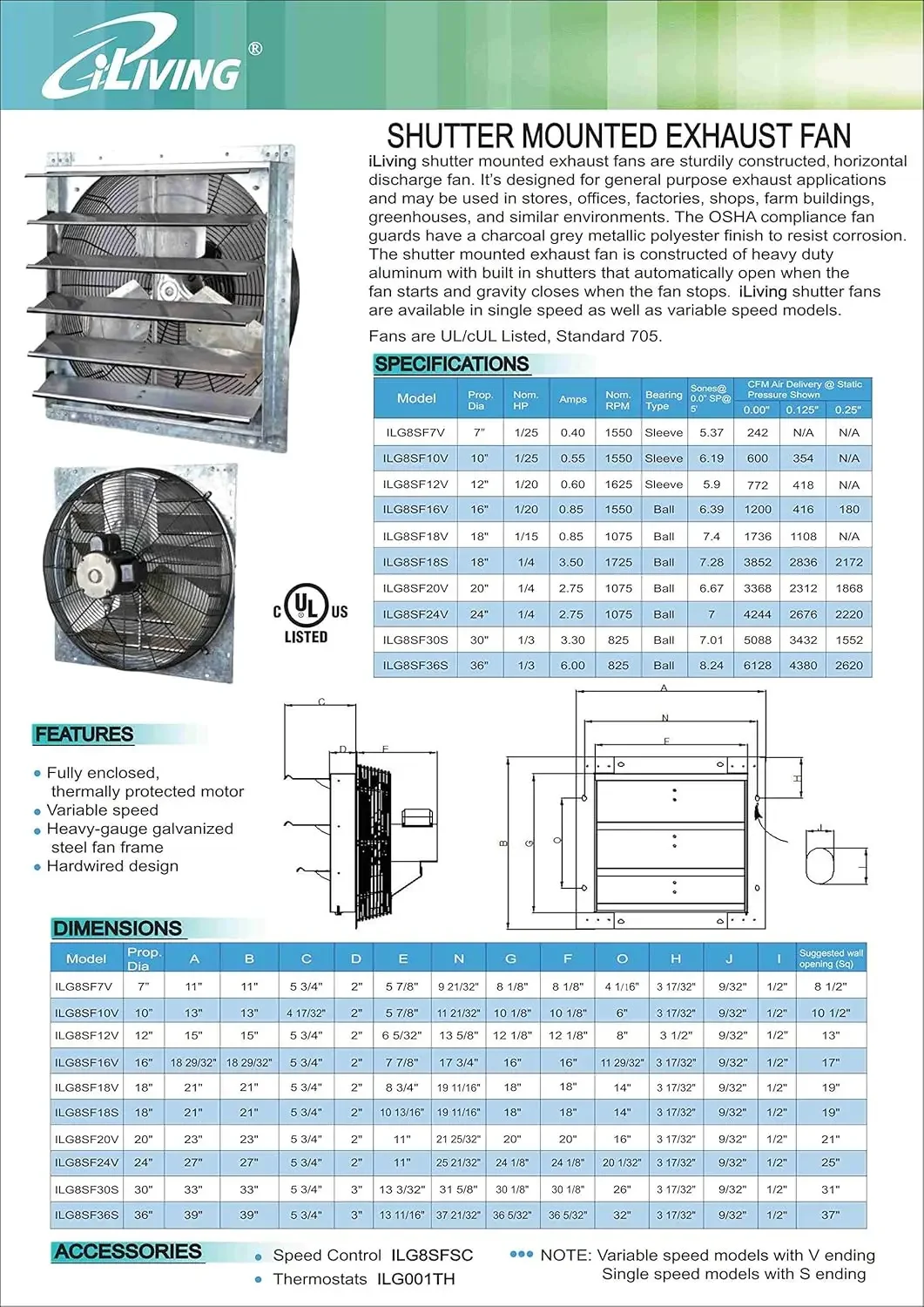 24-Zoll-Abluftventilator zur Wandmontage – automatischer Verschluss – variable Geschwindigkeit – Entlüftungsventilator für die Belüftung von Dachboden, Schuppen oder Garagen zu Hause, 4244 C