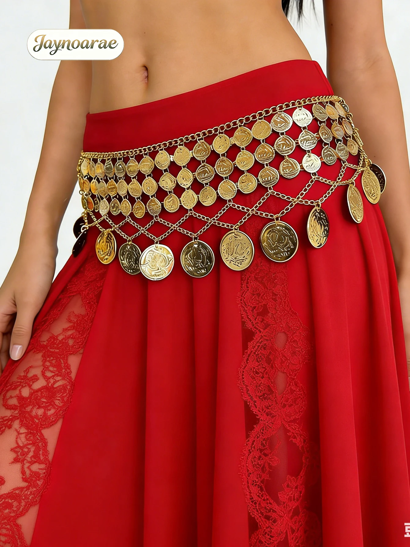 JAYNOARAE Boho Golden Coin Women's Belly Dance Gypsy Hip Skirt Scarf Wrap Belt for Cosplay Halloween Costume Accessory