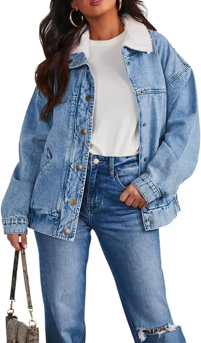 Denim Coats Women Coat Casual Loose Turn Down Collar Single Breasted Y2k Streetwear Mom Jeans Splice Thick Jackets Autumn Winter