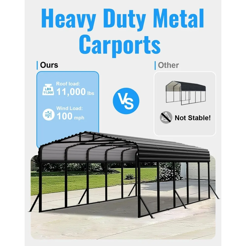 12x25FT Metal Carport, Heavy Duty Car Port Canopy with Metal Roof and Frame, Extra Large Carports Withstand Strong Wind or Heavy