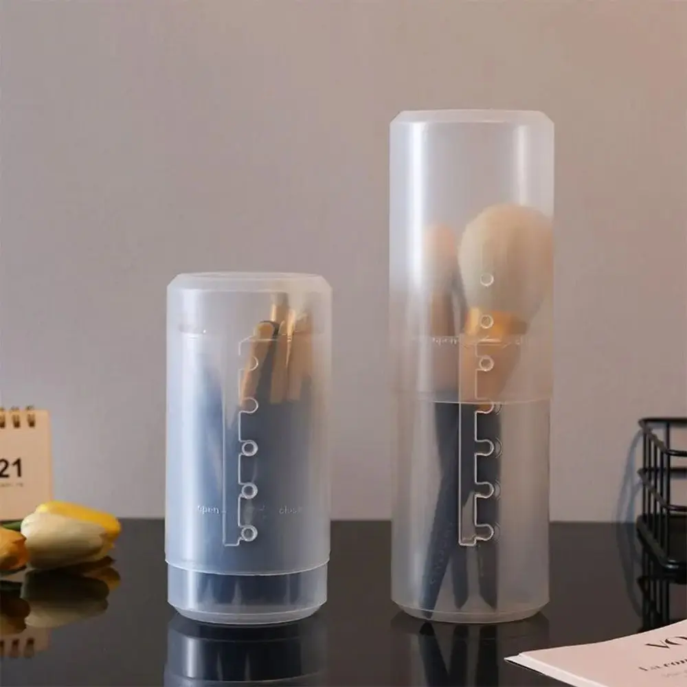 Transparent Makeup Brush Holder Adjustable Height Retractable Dustproof Toiletry Box With Lid Desktop Display Storage Cup view 3