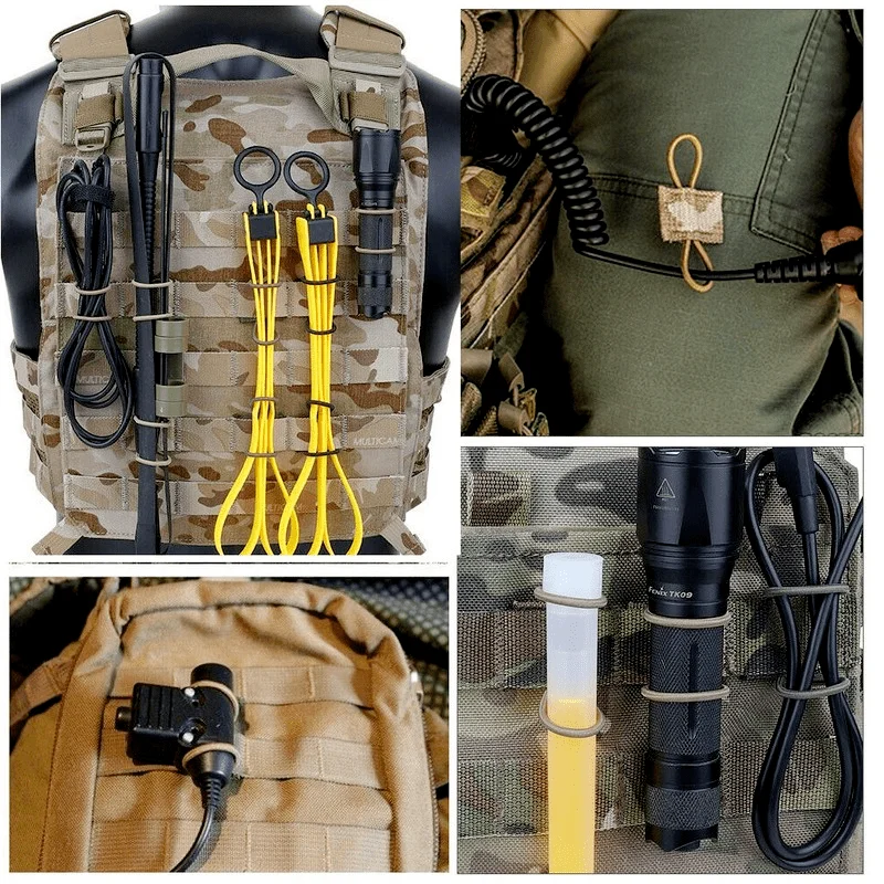 2pcs Tactical MOLLE Elastic Molle Ribbon Buckle Tactical Binding Retainer for Antenna Stick Pipe Elastic Rope Webbing Buckle