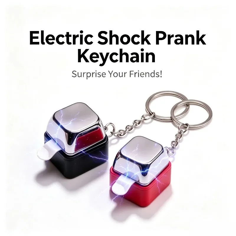 Novelty Conductive Chain Electric Shock Prank Keychain Button Mini Shock Fidget Gadget Fun Handshake Trick Toy Stress Relief