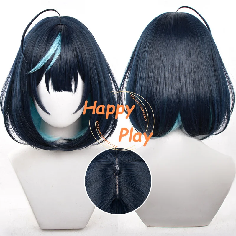 

Synthetic ES Sagiri Esu Cosplay Wig 35cm Dark Blue Highlights BOBO Wig Heat Resistant Hair For Men Halloween Christmas Anime Wig