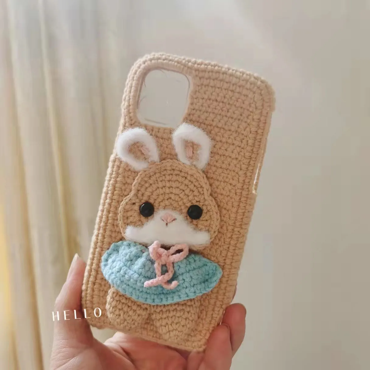 Diy criativo mão-tecido dos desenhos animados personalizado bonito leite chá coelho adequado para iphone caso de telefone