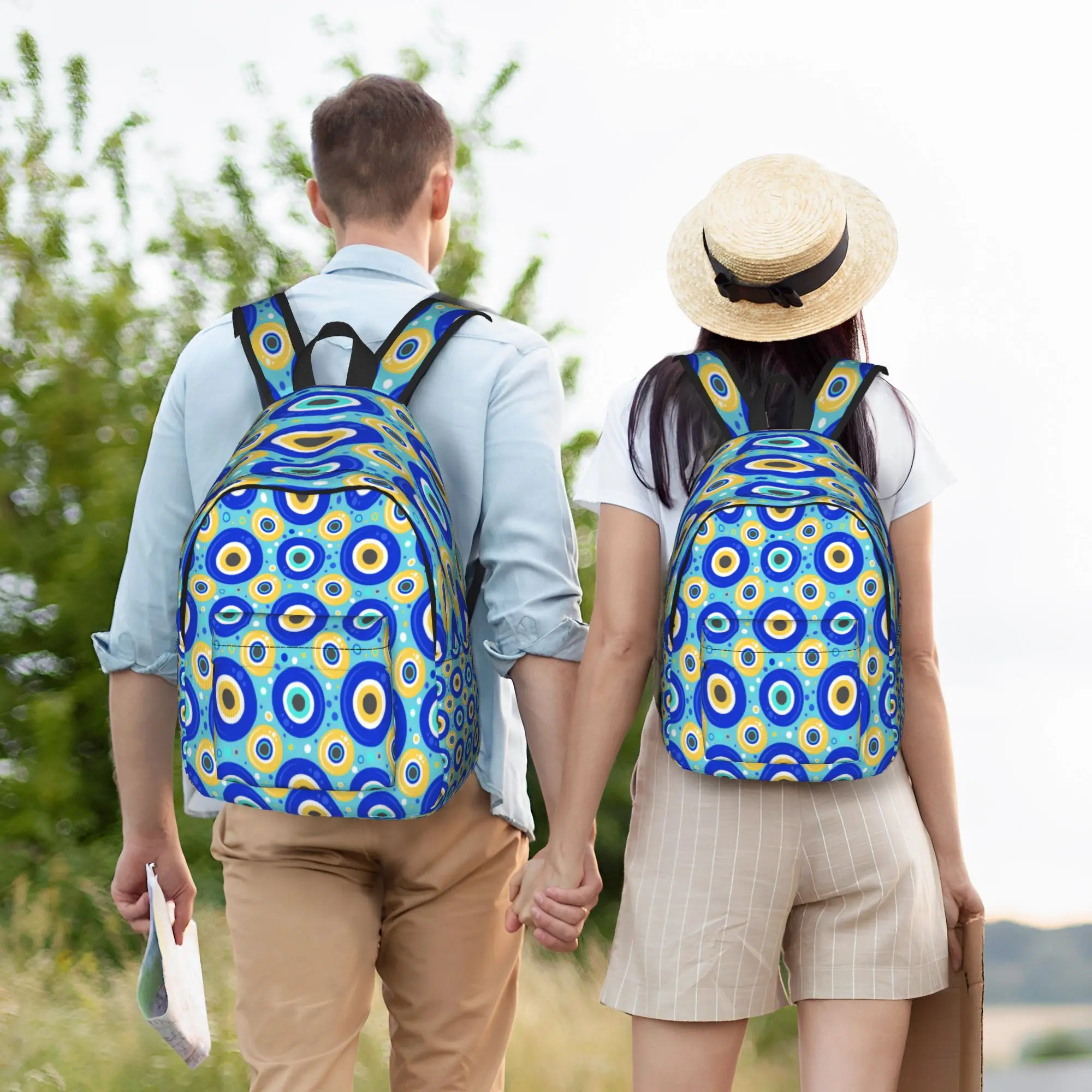 Evil Eye Ethnic Pattern Mystic Greek Amulet Turkish Backpack Youth  Durable Backpacks Polyester School Bags Designer Rucksack