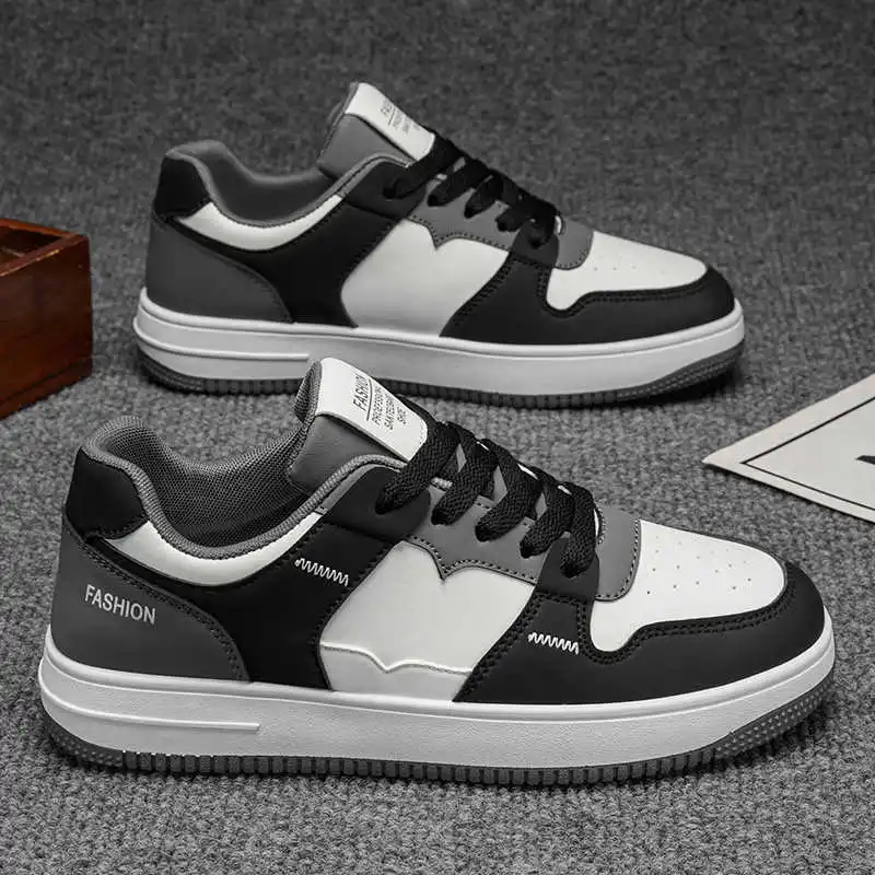 Men's Breathable PU Vulcanized Sneakers Non-Slip Lightweight Casual Walking Shoes Outdoor Fashion Skateboard Trainers