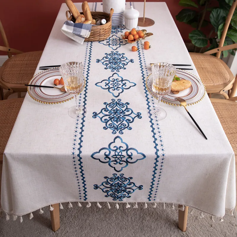 

Chinese Blue and White Porcelain Style Tablecloth Rectangular Dining Table Mat Anti Pollution Tablecloth Furniture Dust