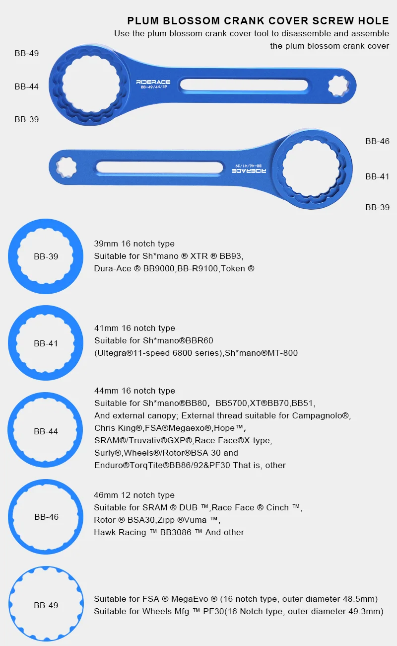 6 In 1 Bicycle Bottom Bracket Extractor Tool Aluminum Alloy Bike Hollow Integrated BB Center Axle Wrench For OD 39 41 44 46 49mm