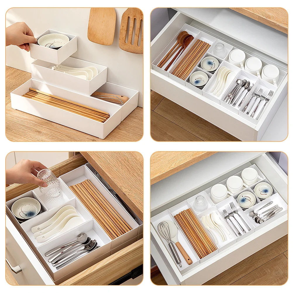 

6Pcs Plastic Drawer Organizer Kitchen Cutlery Storage Box Utensil Holder Stackable Tableware Box Plastic Silverware Organizer
