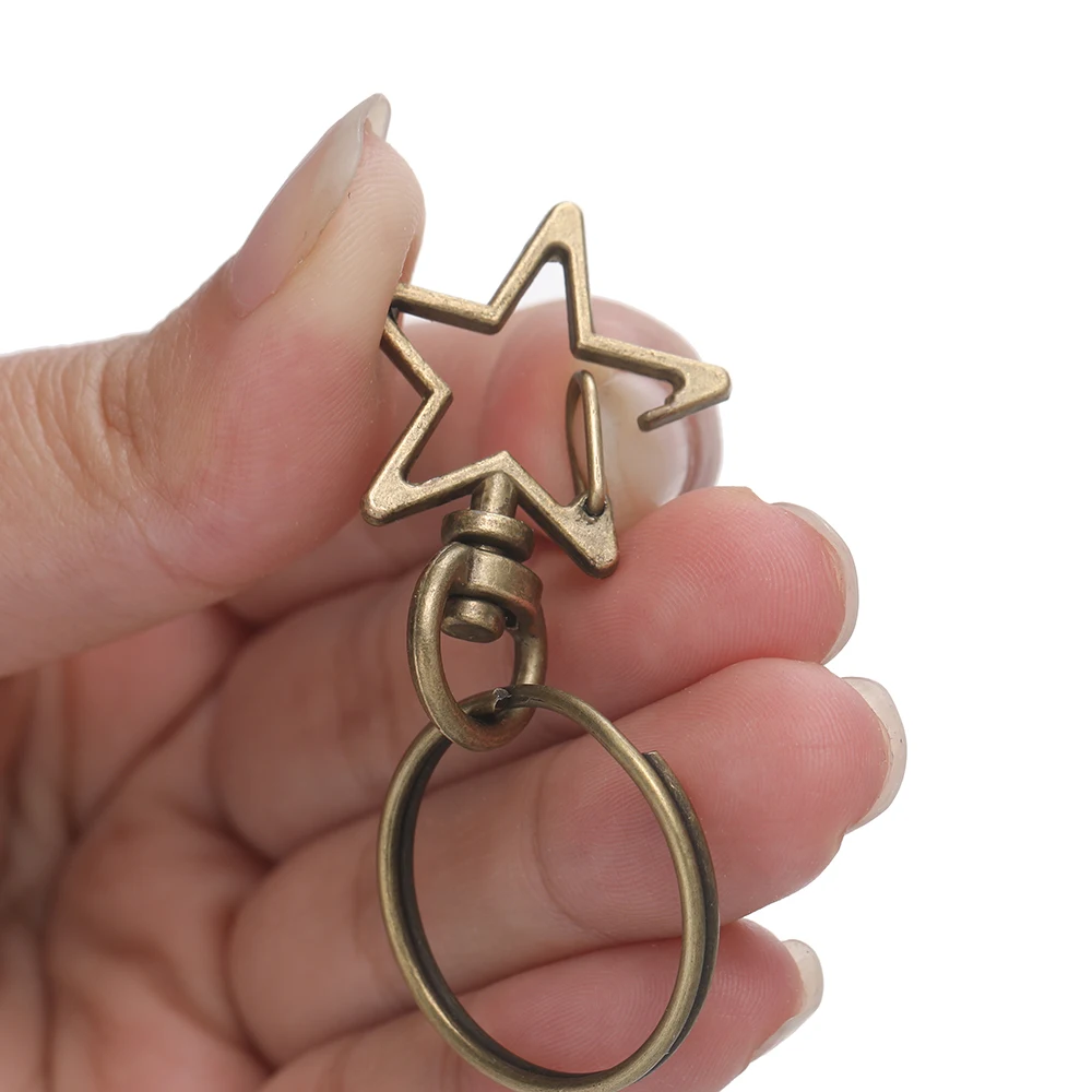 10 pçs/set em forma de estrela primavera snap chaveiro clipe com fivela de suspensão, anel de salto aberto & fecho giratório de metal para fazer jóias diy