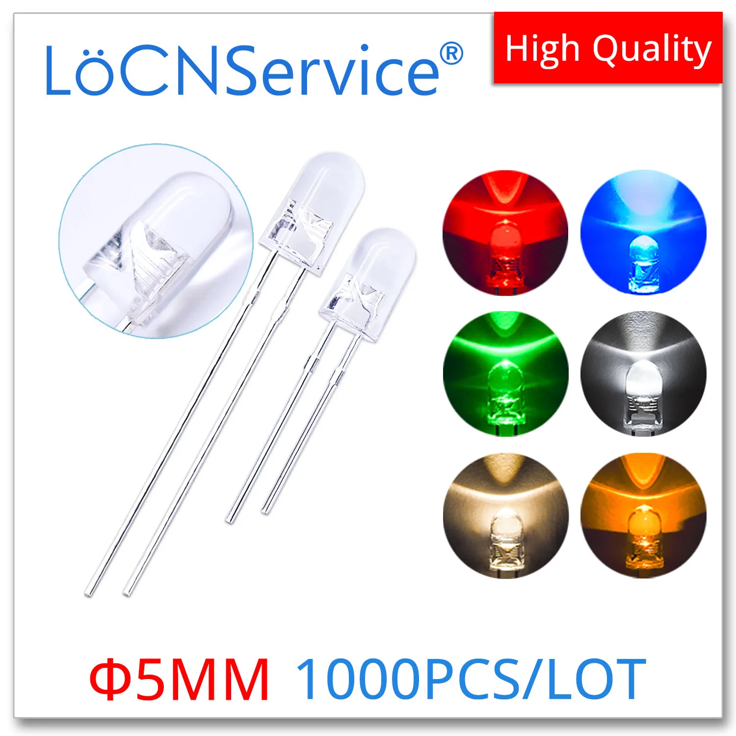 1000 PZ 5mm F5 Boundless Rosso Blu Verde Bianco Caldo Giallo DIP LED Trasparente Diodi emettitori di luce con perline di alta qualità