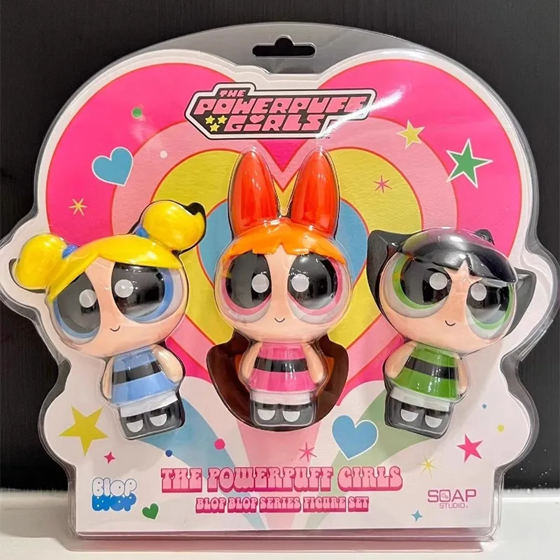 New The Powerpuff Girls Doll Suit Figure Blossom Bubbles Buttercup Cartoon Hand Model Desktop Ornament Cute Gift Surprise Toy