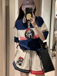 Cartoon Casual Tracksuit Suit conjunto feminino shorts e blusa 2023 Summer Loose Short Sleeved Top 2 Piece Sets Women Outfit 3XL