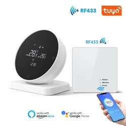 Termostato inteligente RKHK Wifi Tuya RF433, controlador de temperatura inalámbrico para caldera de Gas, calefacción de agua, funciona con Alexa y Google Home