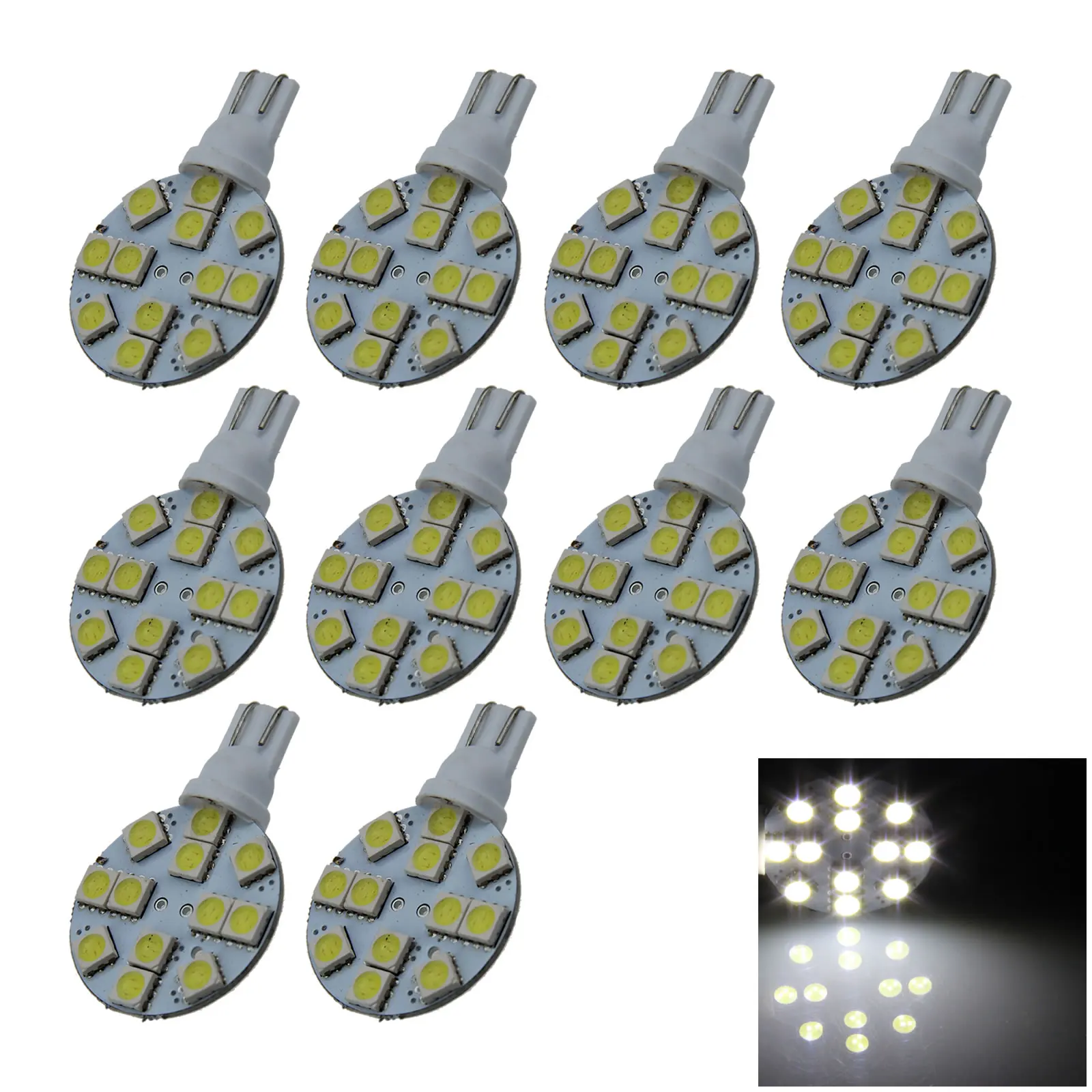 10x White RV T10 W5W Malibu Landscape Light Wedge Lamp Apolar 12 Emitters 5050 SMD LED 464 555 558 A018-W