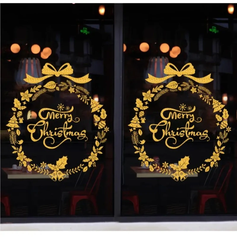 ملصقات نافذة عيد الميلاد اللامعة الذهبية اللامعة شجرة عيد الميلاد الثابتة تتشبث ملصقات احتفالية جدار ديكور عطلة الموسم الفن